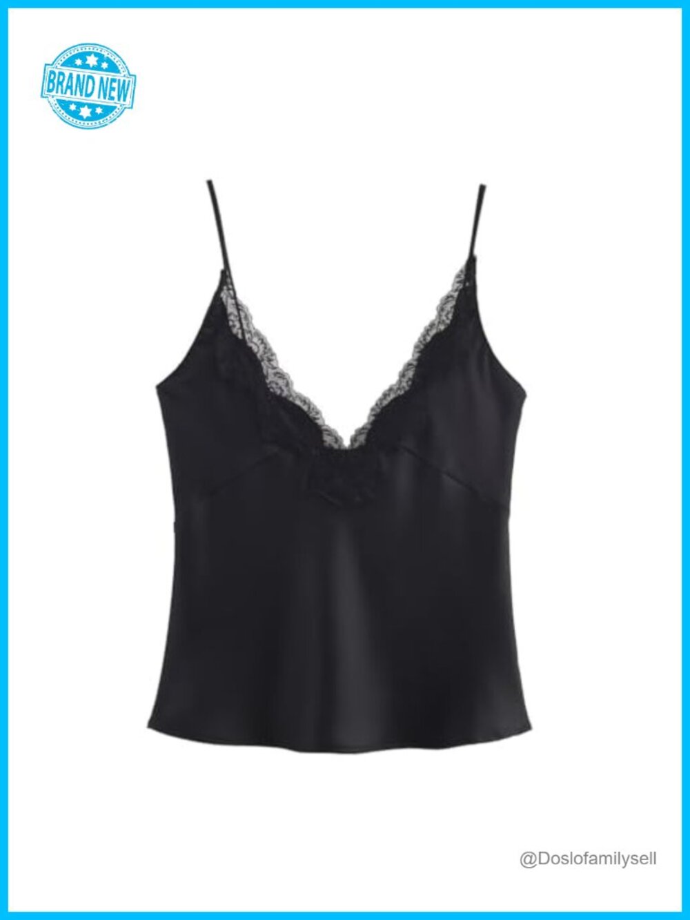 Women's Sexy Deep V Neck Silk Satin Lace Trim Cami Top